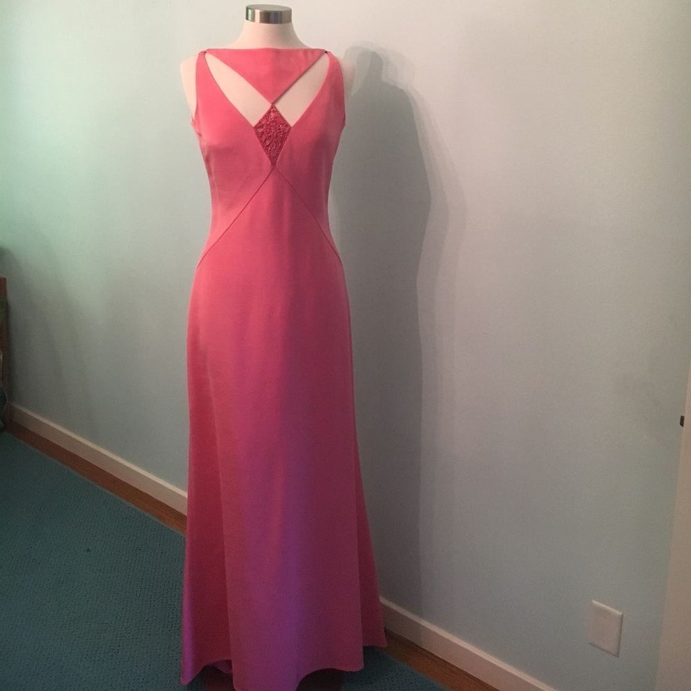 Badgley Mischka Pink Sleeveless Maxi Gown with Diamond Cutout